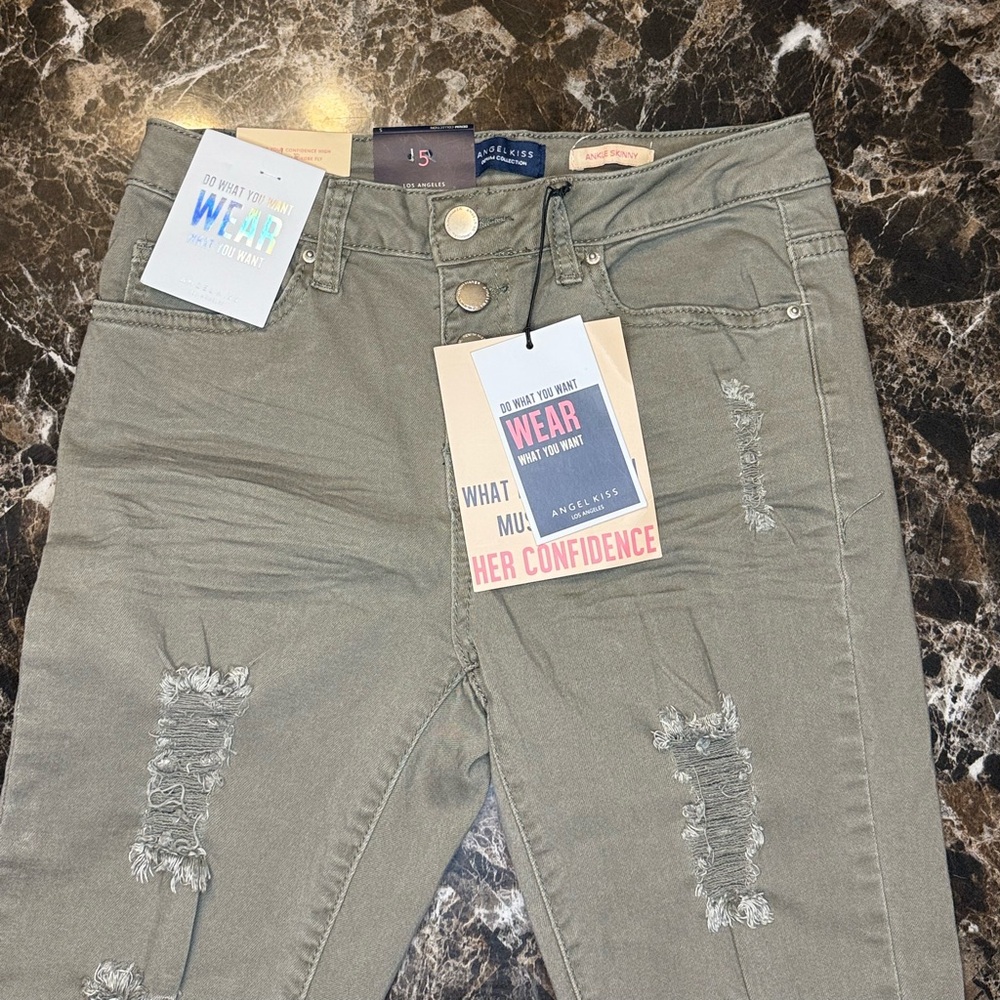 Angel Kiss Olive High Rise Distressed Ladies Jeans